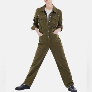 The Kooples khaki denim jumpsuit army green